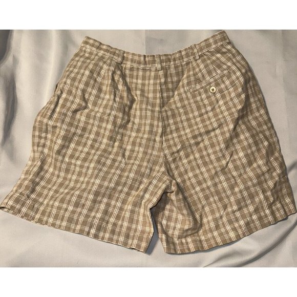 Westbound Linen Shorts Blend Plaid Shorts As 12 Tan On Cream - Picture 7 of 8